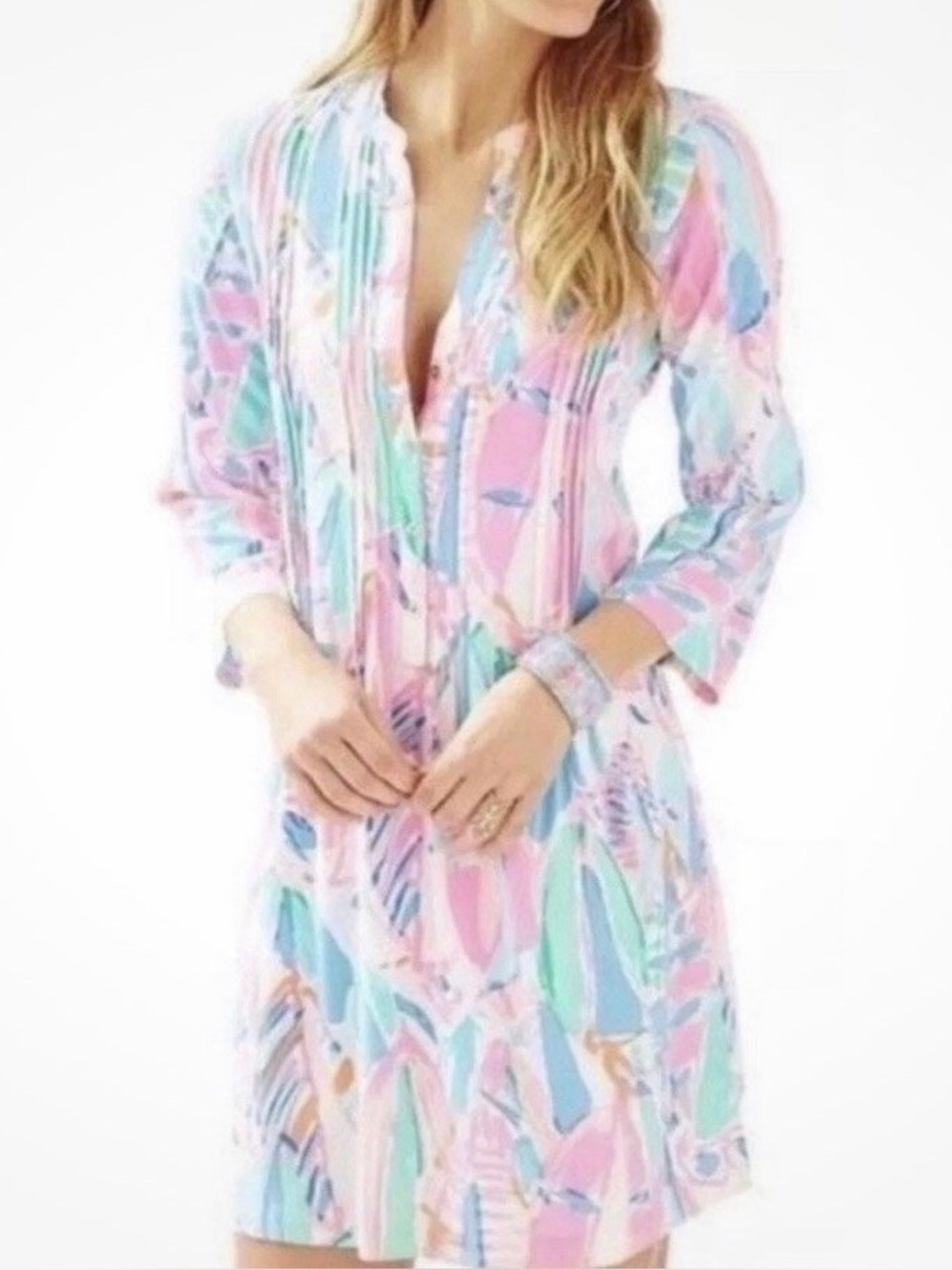 Lilly Pulitzer Sarasota Tunic Dress Out To Sea Print Pink Blue Green Women’s S